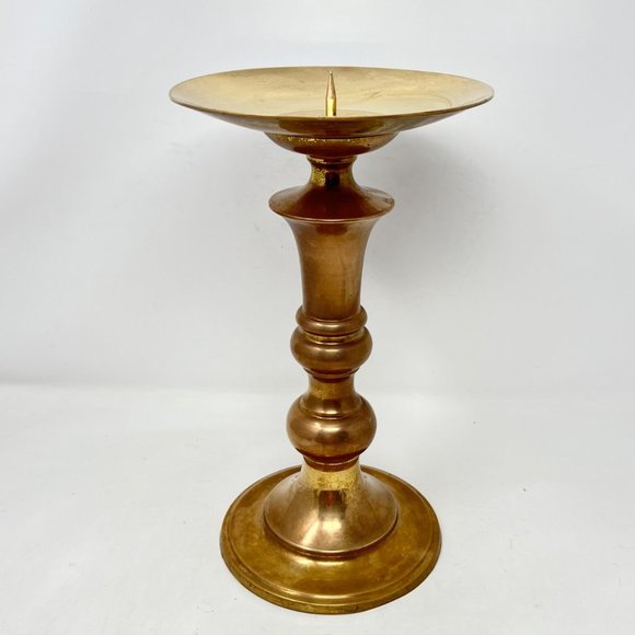 Candleholder Vintage Large Heavy Solid Brass Rustic Boho Country Pillar Style - Picture 5 of 9